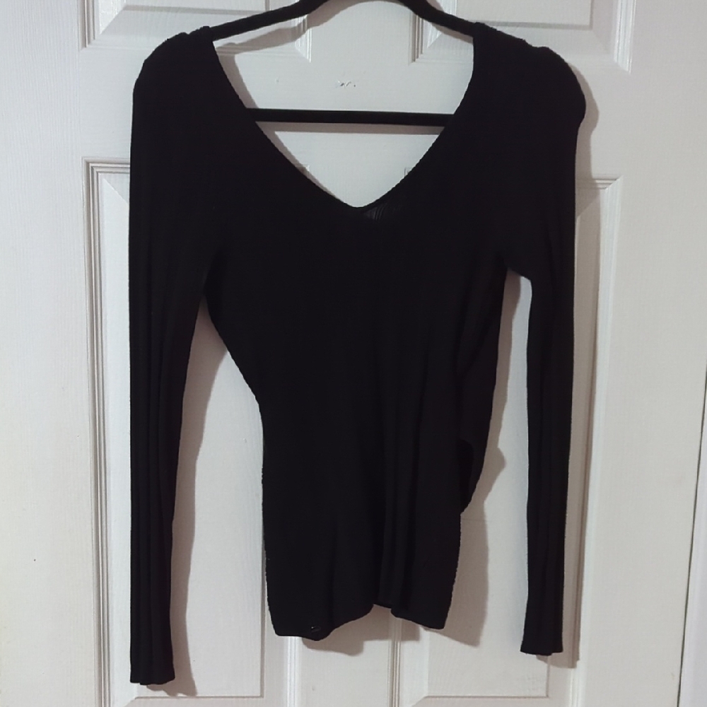 GUESS Ribbed V-Neck Low Back Sweater